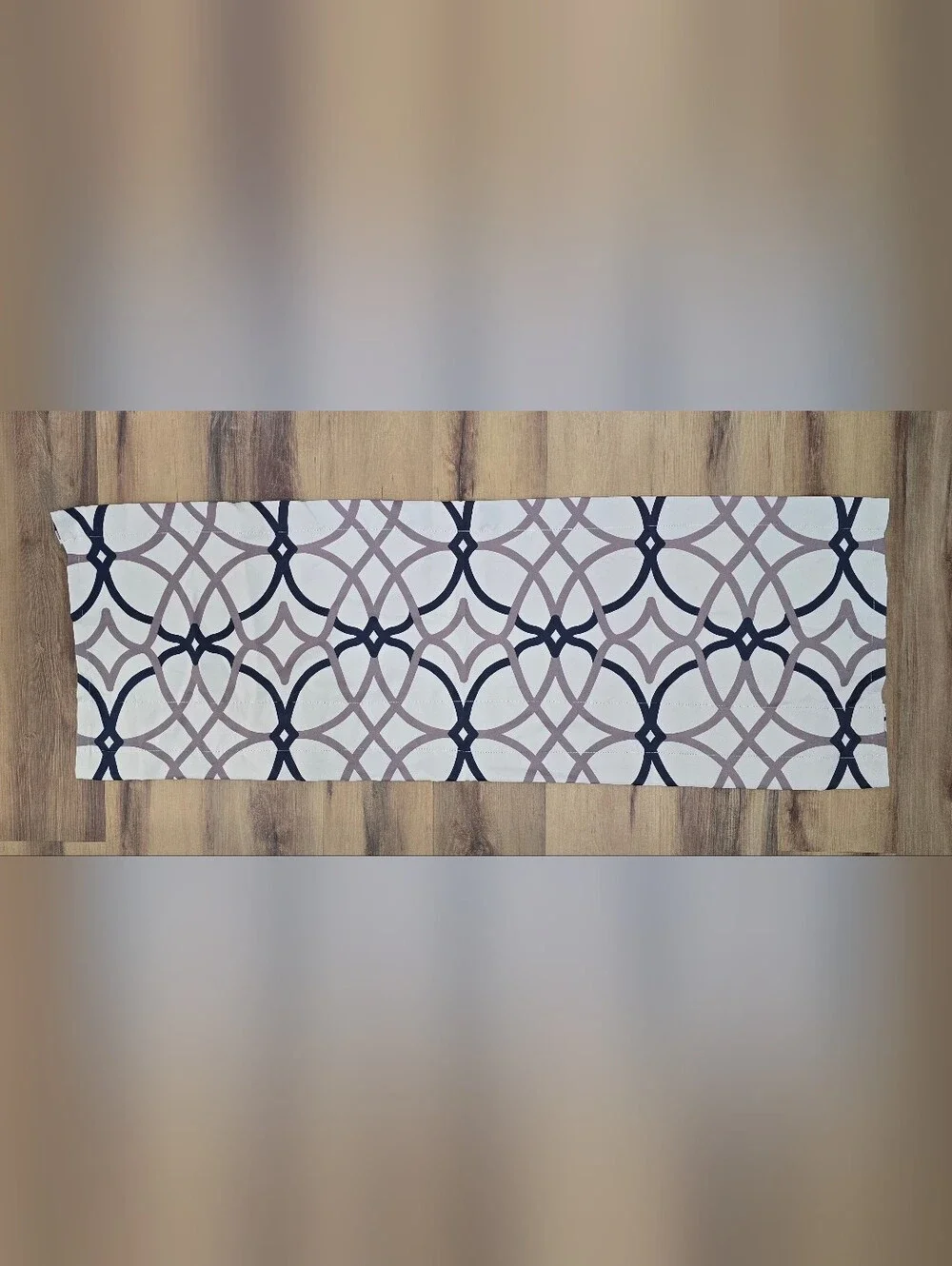 Cream Blackout Curtain Valance With Gray & Navy Blue Geometric Design 52